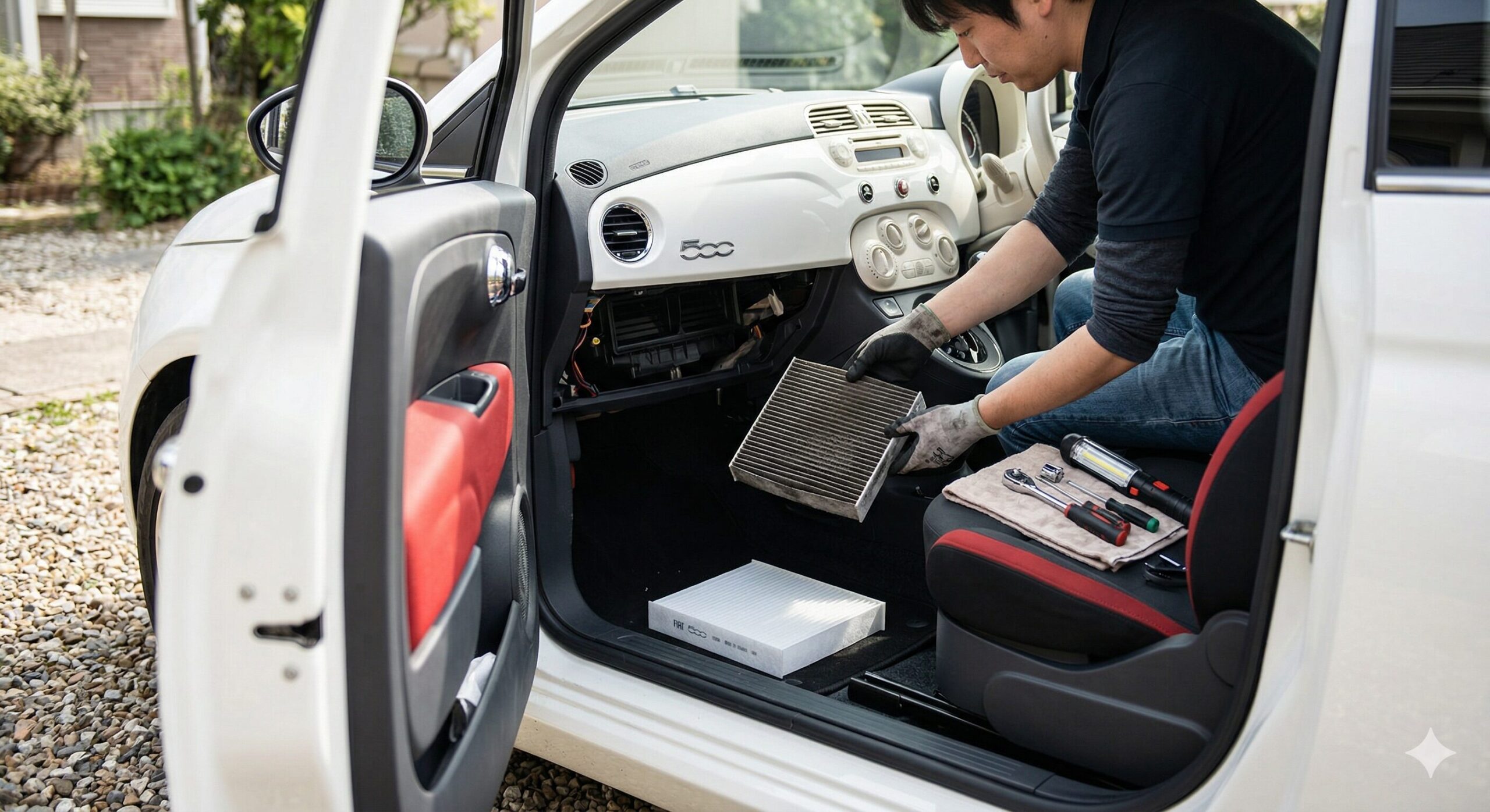 フィアット500エアコンフィルター交換完全ガイド|費用・道具・手順